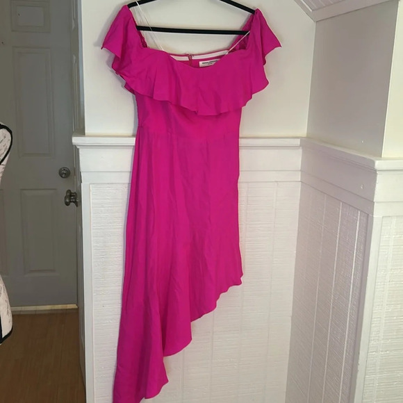Amanda Uprichard REVOLVE Camellia Silk Asymmetric Dress Hot Pink size Large - Picture 2 of 8